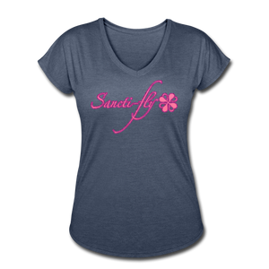Sanctifly Women's Tri-Blend V-Neck T-Shirt - navy heather