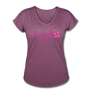 Sanctifly Women's Tri-Blend V-Neck T-Shirt - heather plum