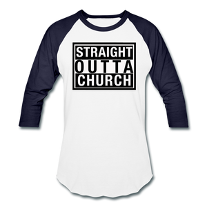 Straight Outta Church Baseball T-Shirt - white/navy