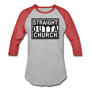 Straight Outta Church Baseball T-Shirt - heather gray/red