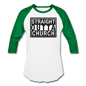 Straight Outta Church Baseball T-Shirt - white/kelly green