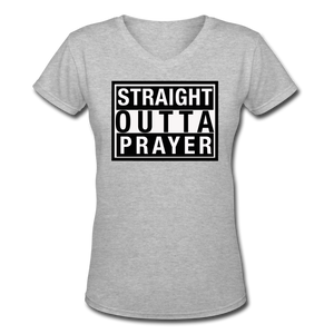 Straight Outta Prayer V-Neck T-Shirt - gray