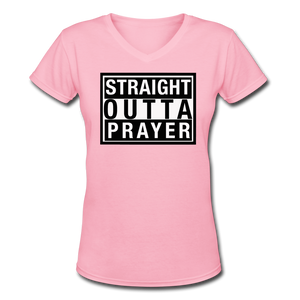 Straight Outta Prayer V-Neck T-Shirt - pink